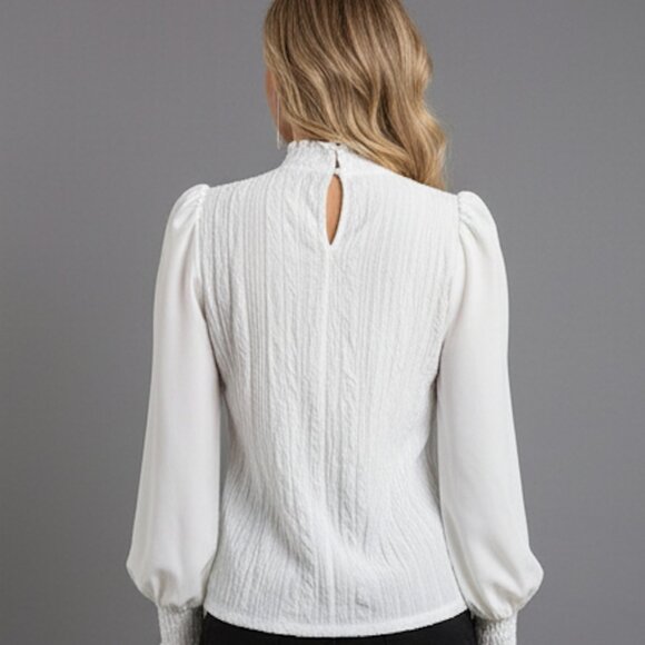 Mock Neck Lantern Sleeve Blouse White - Picture 4 of 7